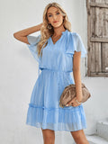 V-neck Solid Dress with Ruffled Hem Silver Sam