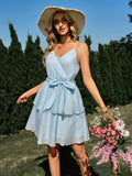 Solid Color V-neck Tie-Waist Slip Dress Silver Sam