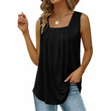 Pleated Square Neck Sleeveless Tank Top