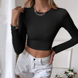 Backless Casual Short Knit Slim Fit Long Sleeve Top Silver Sam