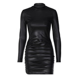 Fashion Solid Color Bodycon Dress with High Neckline and Long Sleeves