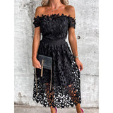 Sexy Off-Shoulder Lace Dress, Casual Loose Fit Women's Dress