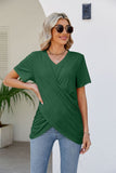 Casual Short-Sleeve V-Neck Shirt with Knotted Front Silver Sam