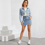 Turn-down Collar Women Denim Jacket Coat Silver Sam