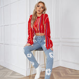 Fashion Knit Sweater with Color-block & Tassel Design