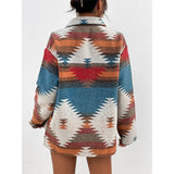 Geometric Jacquard Woolen Coat with Notched Lapel Silver Sam