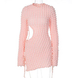 Cut out Waist Long Sleeve Short Dress Silver Sam