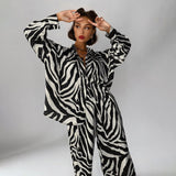 Stripes Long Sleeve Blouse Wide Trousers Suit
