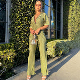 Short Sleeve Shirt & Wide Leg Pants Set