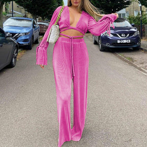 Loose Long Sleeve Top & Wide Leg Pants Set