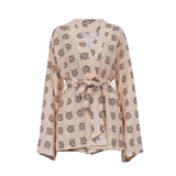 Casual Tie-Waist Long Sleeve Pajama Set with High Waisted Shorts