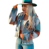 Blue Denim Jacket Women Long Sleeve Hooded Bohemian Style Jacket Silver Sam