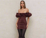 Solid Color Strapless Off-Shoulder Bodycon Dress Silver Sam