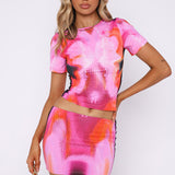Printed Street Style Short T-Shirt & Mini Skirt Set