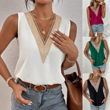V-neck Lace Sleeveless Top Silver Sam