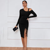 Sexy Off-Shoulder Split Hem Bodycon Dress