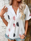 Printed Feather Short Sleeve Top Silver Sam