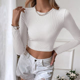 Backless Casual Short Knit Slim Fit Long Sleeve Top Silver Sam