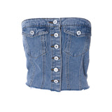 Denim Shrink-wrapped Button-up Top Silver Sam