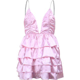 Sexy Deep V Backless Mini Tiered Dress Silver Sam