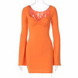 Square Collar Trumpet Sleeve Slim Sexy Dress