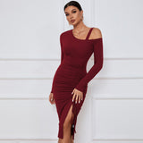 Sexy Off-Shoulder Split Hem Bodycon Dress