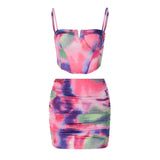 Printed Strap Top Slim Short Half Skirt Silver Sam