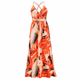 Bohemian Floral Print Maxi Dress Spaghetti Strap Dress  Silver Sam