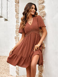 V-neck Solid Color Dress with Ruffled Sleeve Silver Sam