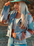 Blue Denim Jacket Women Long Sleeve Hooded Bohemian Style Jacket Silver Sam