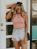 Ribbed Knit Crop Top with Navel-Baring Design