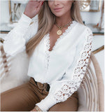 Long Sleeve V-Neck Lace Panel Blouse Silver Sam