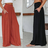 Loose Cotton Wide-Leg Pants with Elastic Waistband & Pockets