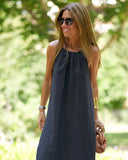 Hanging Neck Cotton Hemp Dress Silver Sam