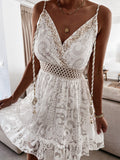 Sleeveless Lace V-neck Short Dress Silver Sam