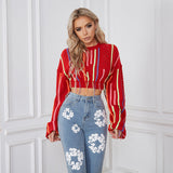 Fashion Knit Sweater with Color-block & Tassel Design