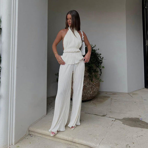 Backless Tank Top & Pleated Pants Set