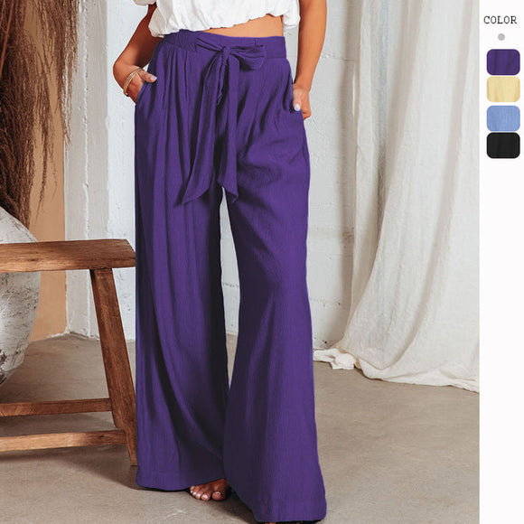 Plus-size Lace-up Wide-leg Pants