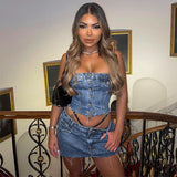 Denim Shrink-wrapped Button-up Top Silver Sam