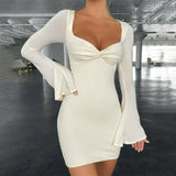 Square Collar Trumpet Sleeve Slim Sexy Dress