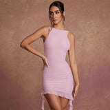 Sexy Backless Round Neck Sleeveless Short Dress Silver Sam