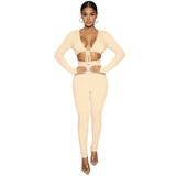 Sexy Tie-up Hollow-out Long-sleeved Jumpsuit