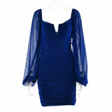 Summer New Mesh Long Sleeve Backless Maxi Dress