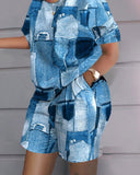 Printed Short Sleeve Top & Shorts Set
