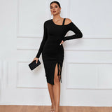 Sexy Off-Shoulder Split Hem Bodycon Dress