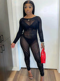 Long-sleeved Tight-fitting Hollow Perspective Jumpsuit