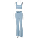 Sleeveless Top & Flare Pants Set Silver Sam