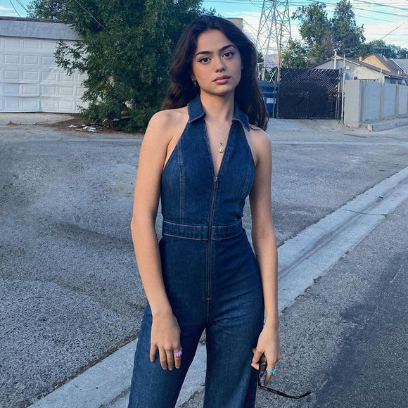 High Waist Denim Jumpsuit
