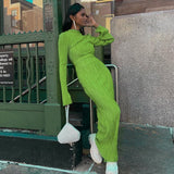 Round Neck Long Sleeve Bodycon Dress Silver Sam