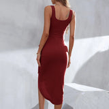 Irregular Hem Tie Strap Slip Dress Midi Length. Silver Sam